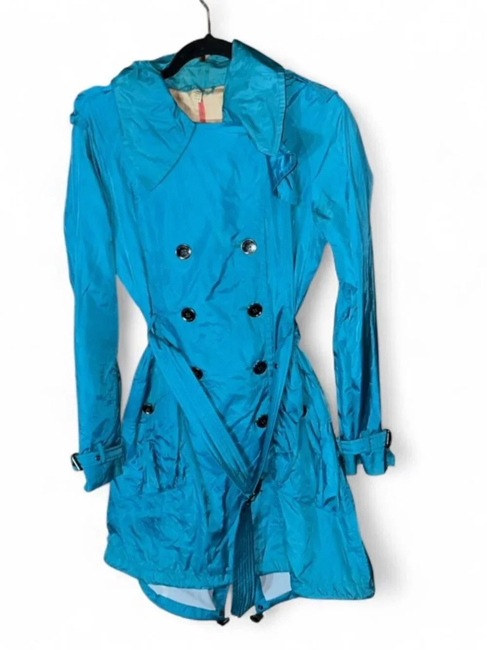 Authentic Burberry Peacock Blue Trench Coat Womens size 6 - Picture 2 of 8